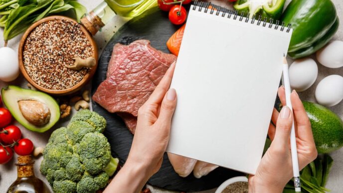 фото: продукти і записник – правильне харчування