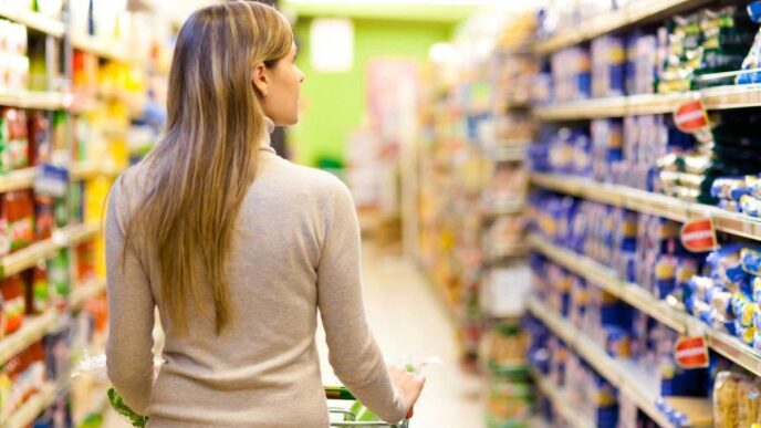 жінка у супермаркеті – вибір продуктів без прихованого цукру