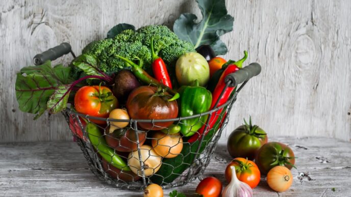 фото: овочі у кошику – веганське харчування