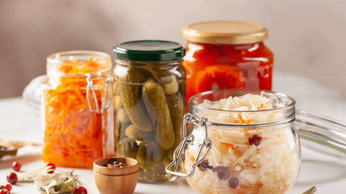 фото: ферментовані продукти– огірки, капуста, помідори, морква