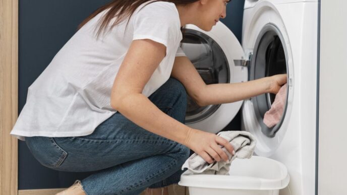 фото: жінка біля пральної машини – як правильно прати різні тканини